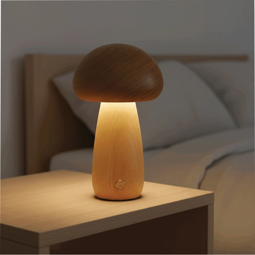 image du produit Lampe de table LED en bois forme champignon