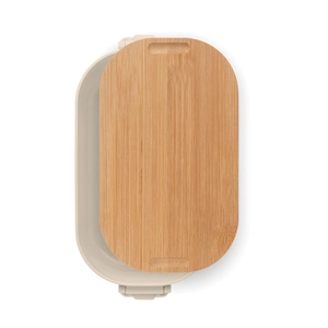 Boîte à lunch en PP avec 2 fermoirs latéraux et couvercle en bambou 700ml personnalisable