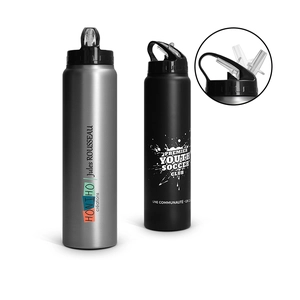 Bouteille 1l inox avec paille - Gourde simple paroi personnalisable