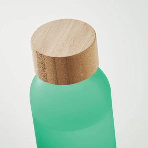 Bouteille en verre avec finition givrée et couvercle en bambou personnalisable