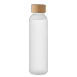 Bouteille en verre avec finition givrée et couvercle en bambou personnalisable