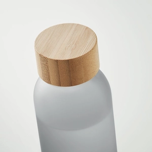 Bouteille en verre avec finition givrée et couvercle en bambou personnalisable