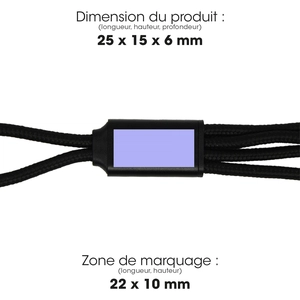 Câble court 4 en 1 charge rapide 20W noir - longueur 18 cm personnalisable