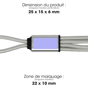 Câble court 4 en 1 charge rapide 20W silver - longueur 18 cm personnalisable