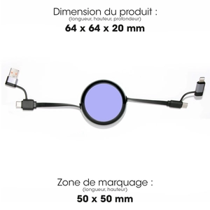 Câble dérouleur 4 en 1 charge rapide 20W en matériaux recyclés noir personnalisable
