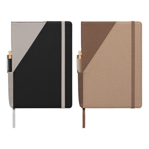 Ensemble carnet rechargeable en PU recyclé bicolore avec stylo – A5 personnalisable