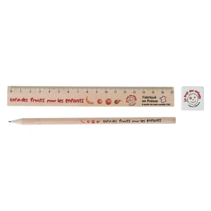 Kit règle, gomme et crayon 17cm, sans vernis, rond tête coupée personnalisable