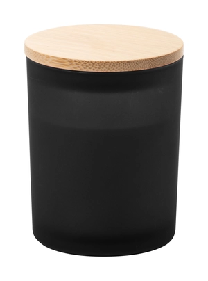 Bougie en cire végétale dans un verre dépoli avec couvercle bambou personnalisable