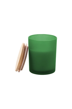 Bougie en cire végétale dans un verre dépoli avec couvercle bambou personnalisable