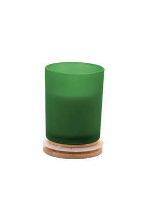 Bougie en cire végétale dans un verre dépoli avec couvercle bambou personnalisable