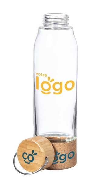 Gourde personnalisée en verre avec base en liège, 470ml personnalisable