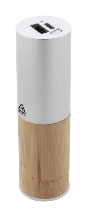 Power bank en aluminium recyclé et bambou personnalisable