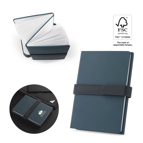 image du produit Bloc-notes A5 en PU (50% recyclé) avec deux blocs : pages lignées et pages non lignées