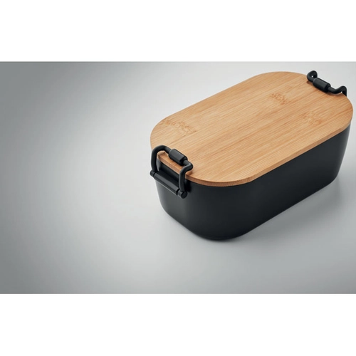 image du produit Boîte à lunch en PP avec 2 fermoirs latéraux et couvercle en bambou 700ml