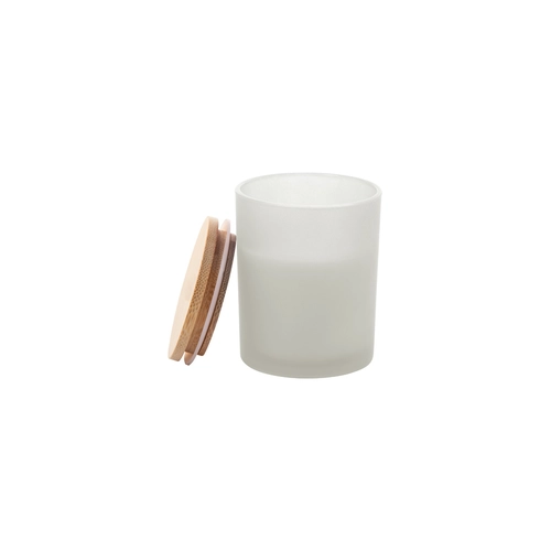 image du produit Bougie en cire végétale dans un verre dépoli avec couvercle bambou