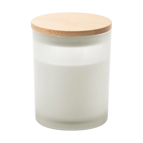 image du produit Bougie en cire végétale dans un verre dépoli avec couvercle bambou