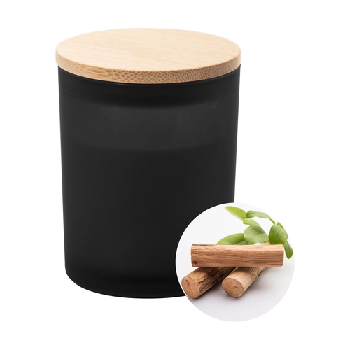 image du produit Bougie en cire végétale dans un verre dépoli avec couvercle bambou