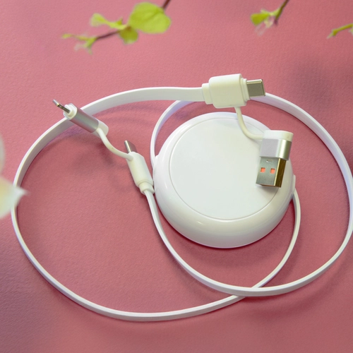 image du produit Câble dérouleur 4 en 1 charge rapide 20W en matériaux recyclés blanc