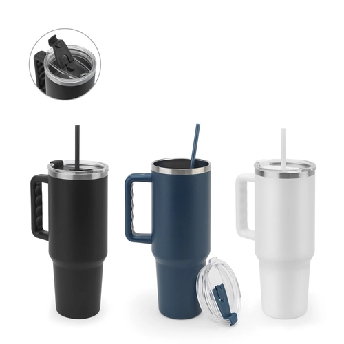 image du produit Grand gobelet de voyage en acier inoxydable (91% recyclé) avec double paroi isolée sous vide et finition mate 1300 mL