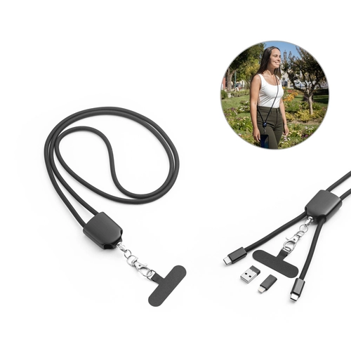 image du produit Lanière avec support pour smartphone inclus, câble USB-C et divers adaptateurs en ABS recyclé et TPE recyclé