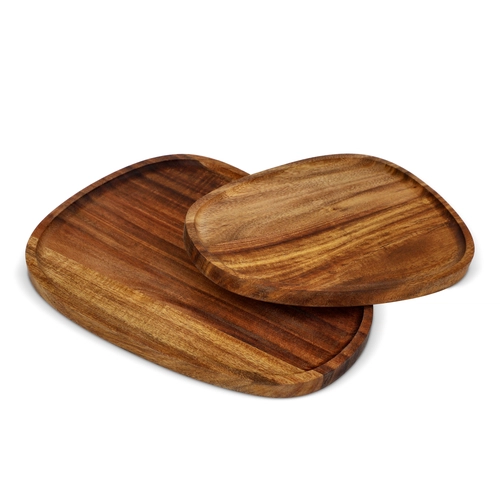 image du produit Set de 2 plateaux en bois d'acacia de forme organique